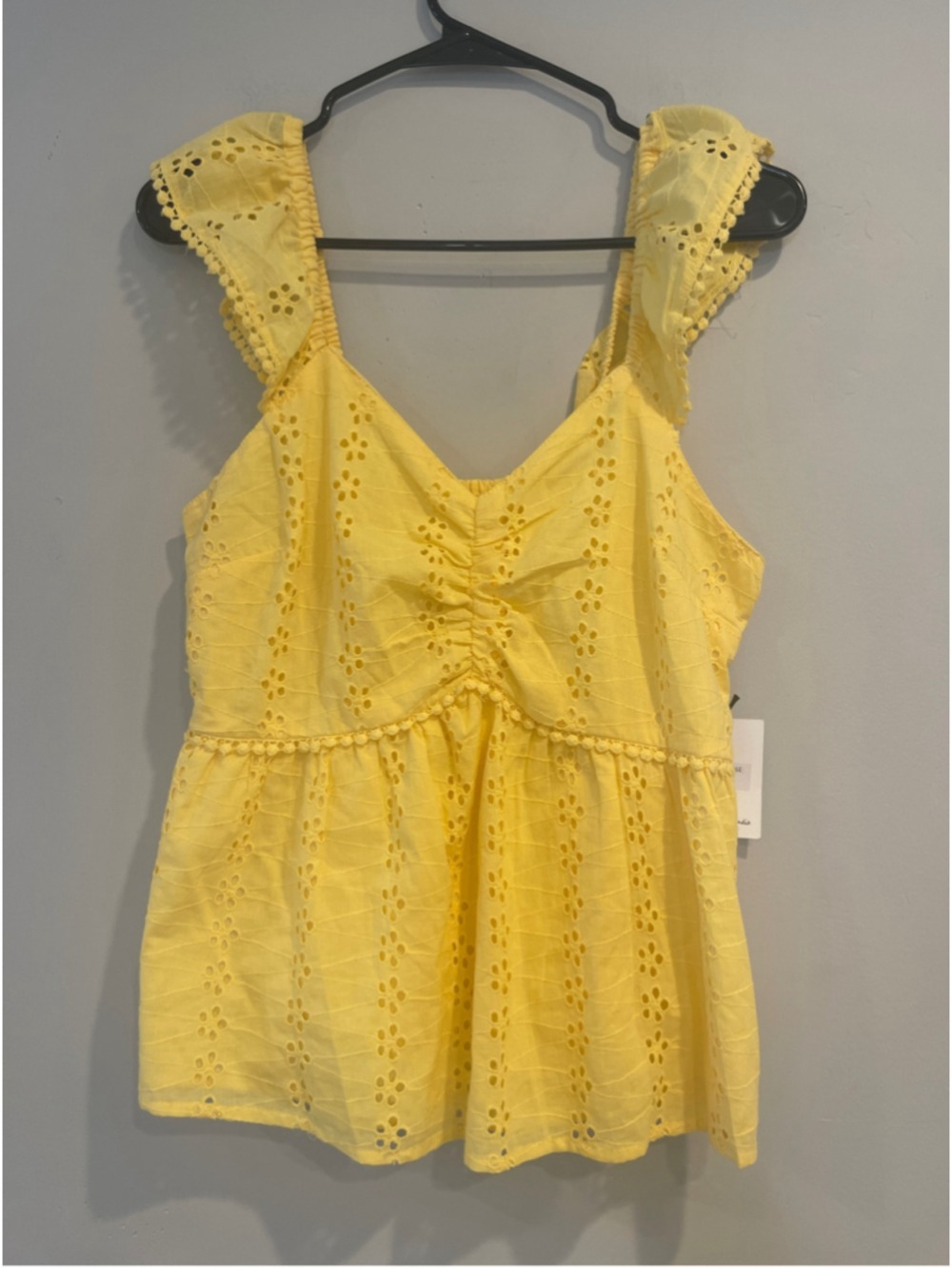 NWT Japna Yellow Eyelet Ruffle Strap Tank Top XL